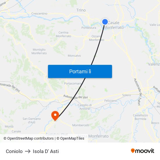 Coniolo to Isola D' Asti map