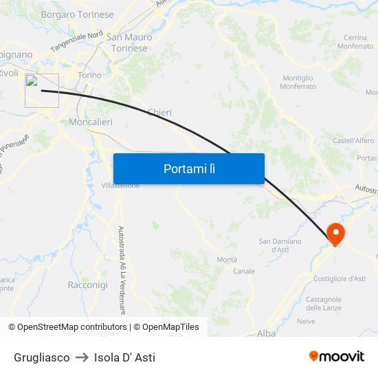 Grugliasco to Isola D' Asti map