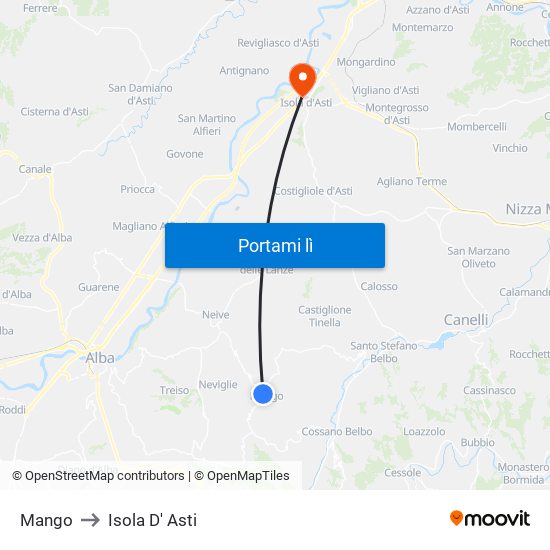 Mango to Isola D' Asti map