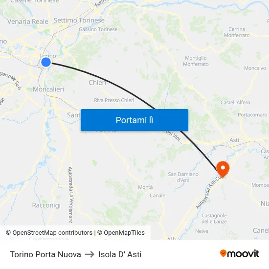 Torino Porta Nuova to Isola D' Asti map