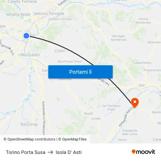 Torino Porta Susa to Isola D' Asti map