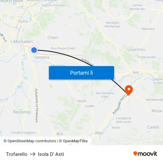Trofarello to Isola D' Asti map