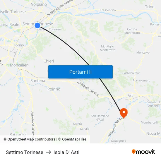 Settimo Torinese to Isola D' Asti map