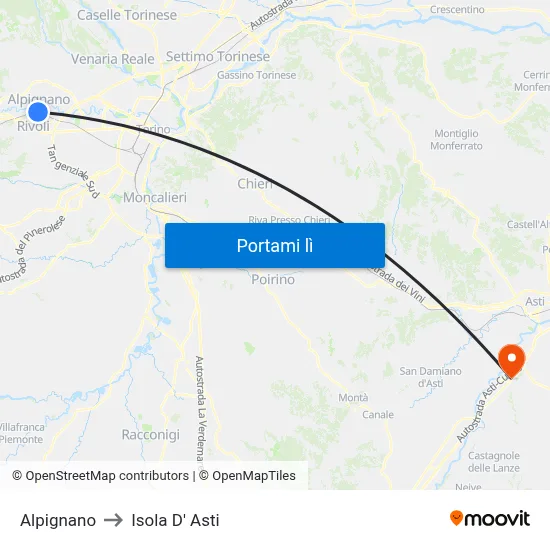 Alpignano to Isola D' Asti map