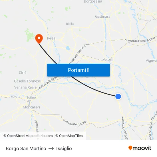 Borgo San Martino to Issiglio map