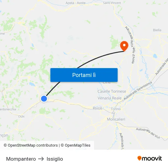 Mompantero to Issiglio map