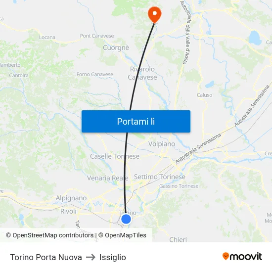 Torino Porta Nuova to Issiglio map