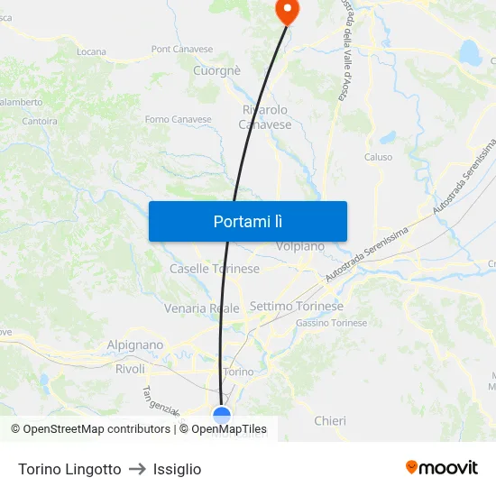 Torino Lingotto to Issiglio map