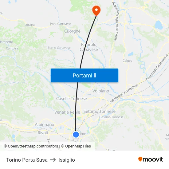 Torino Porta Susa to Issiglio map