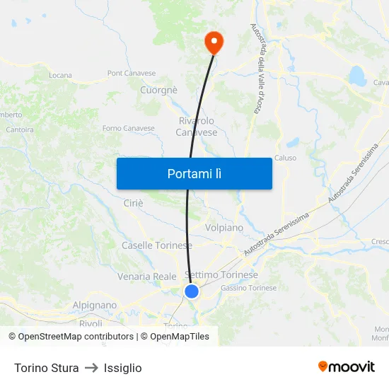 Torino Stura to Issiglio map