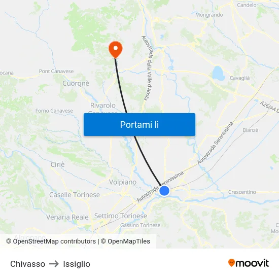Chivasso to Issiglio map