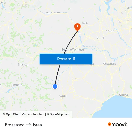 Brossasco to Ivrea map