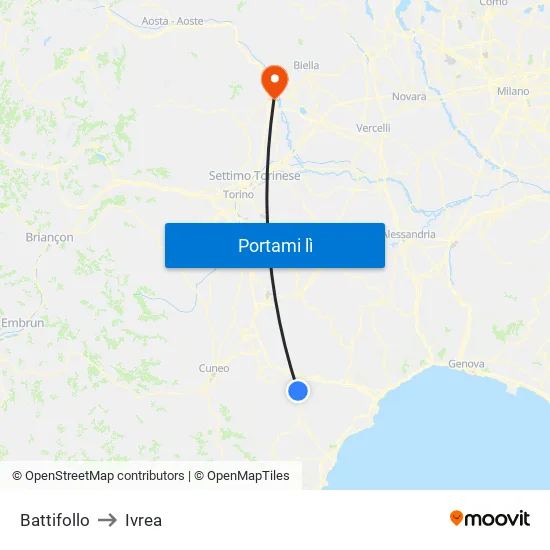 Battifollo to Ivrea map