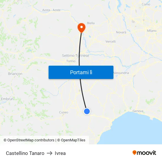 Castellino Tanaro to Ivrea map