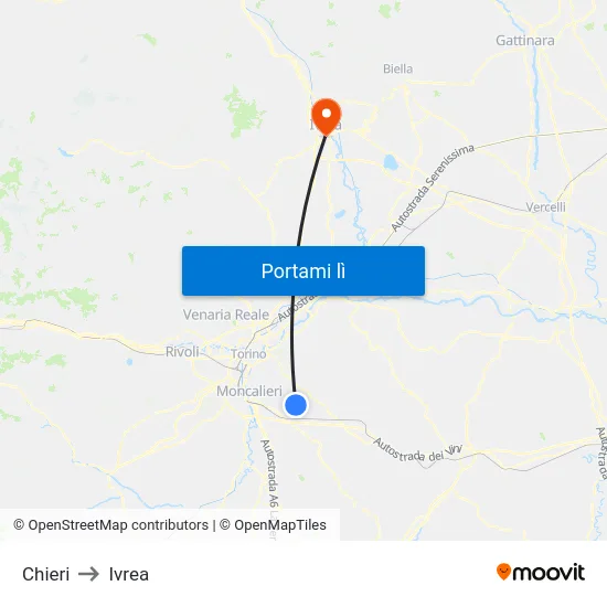 Chieri to Ivrea map