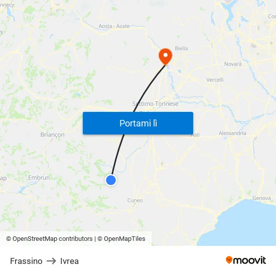 Frassino to Ivrea map