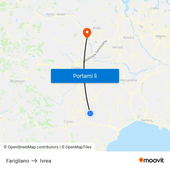 Farigliano to Ivrea map