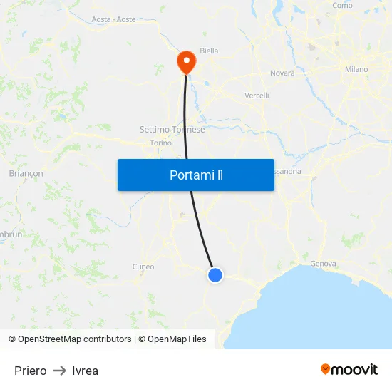 Priero to Ivrea map