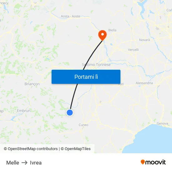 Melle to Ivrea map