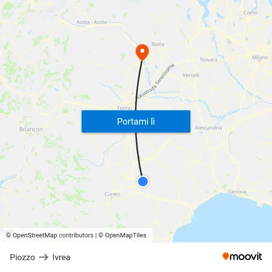 Piozzo to Ivrea map