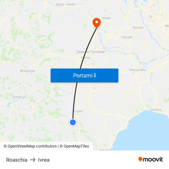 Roaschia to Ivrea map