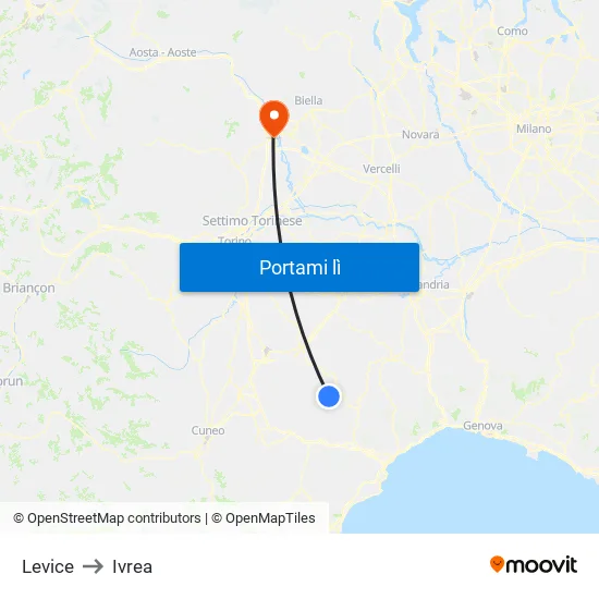 Levice to Ivrea map
