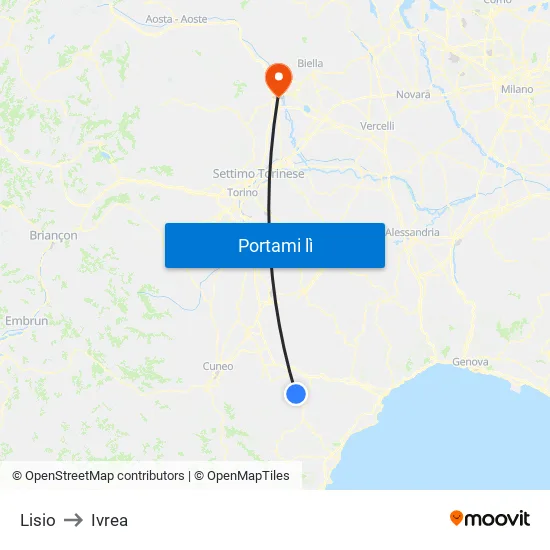 Lisio to Ivrea map