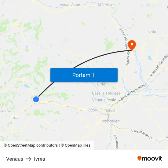 Venaus to Ivrea map