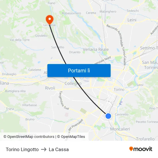 Torino Lingotto to La Cassa map