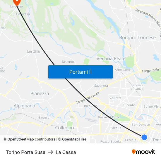Torino Porta Susa to La Cassa map