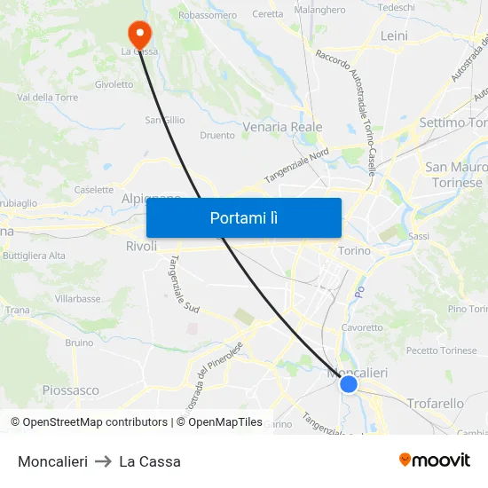 Moncalieri to La Cassa map