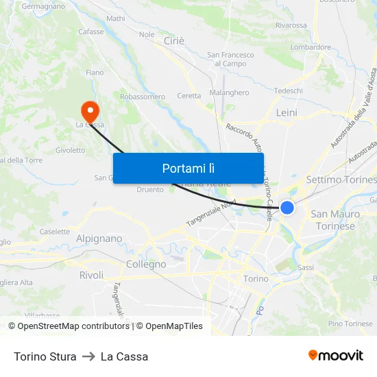 Torino Stura to La Cassa map