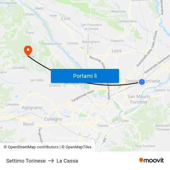 Settimo Torinese to La Cassa map