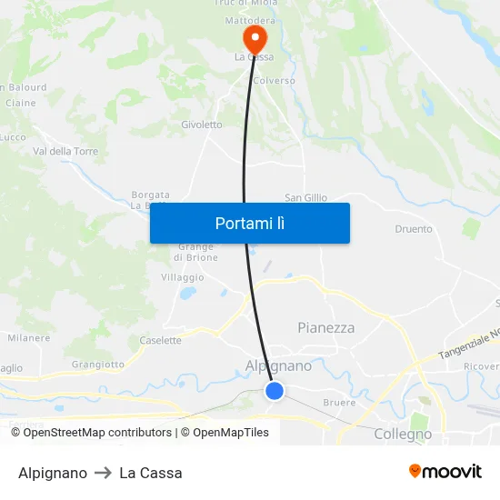 Alpignano to La Cassa map