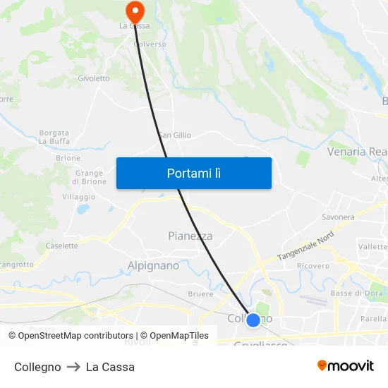 Collegno to La Cassa map