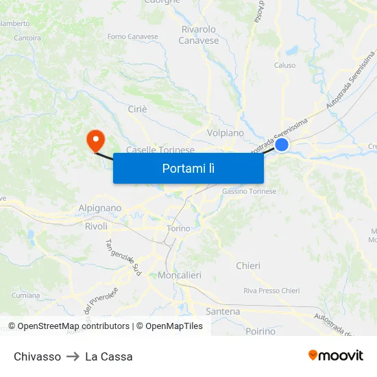 Chivasso to La Cassa map