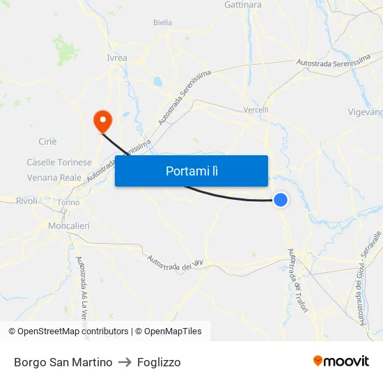 Borgo San Martino to Foglizzo map