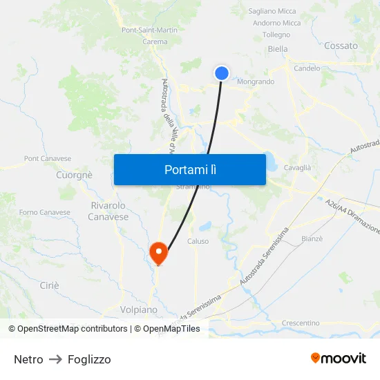 Netro to Foglizzo map
