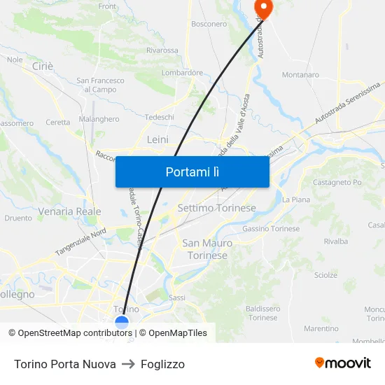 Torino Porta Nuova to Foglizzo map