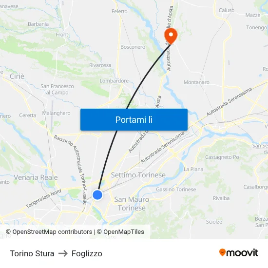 Torino Stura to Foglizzo map