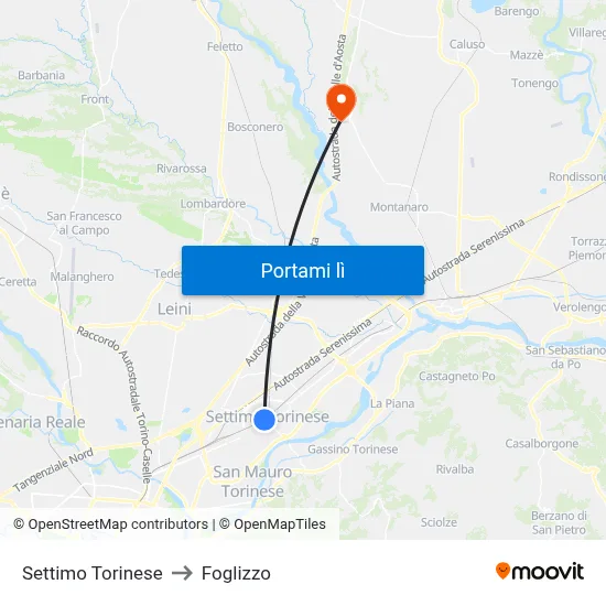 Settimo Torinese to Foglizzo map