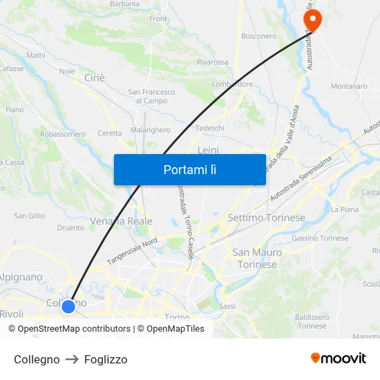 Collegno to Foglizzo map