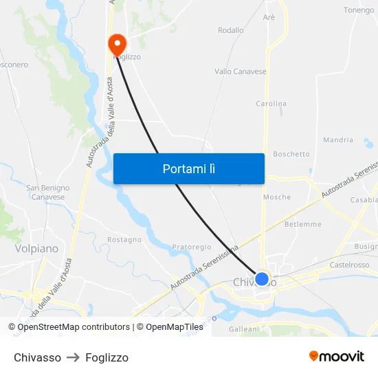 Chivasso to Foglizzo map