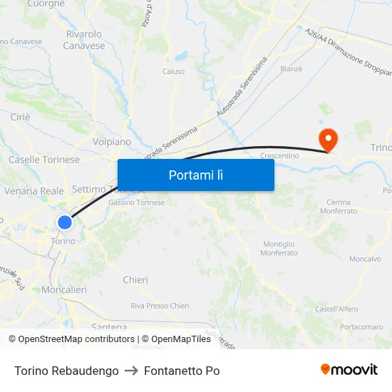 Torino Rebaudengo to Fontanetto Po map