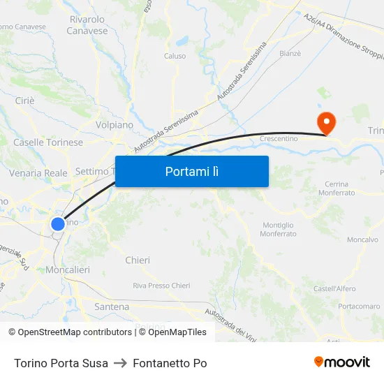 Torino Porta Susa to Fontanetto Po map