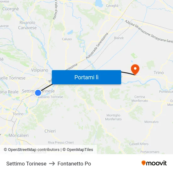 Settimo Torinese to Fontanetto Po map