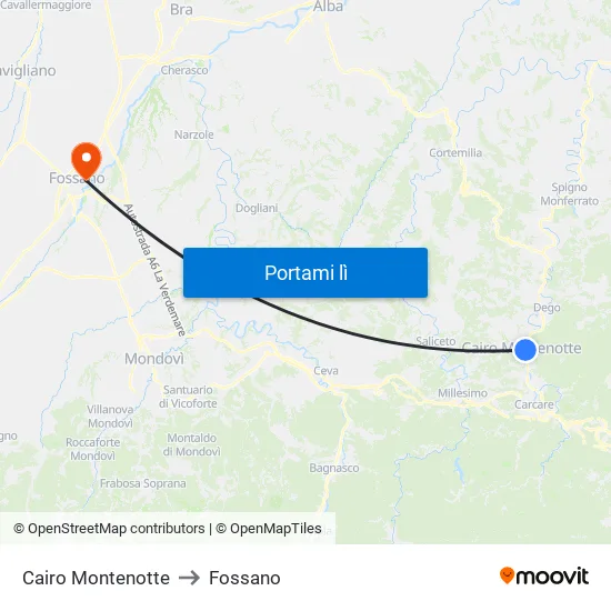 Cairo Montenotte to Fossano map
