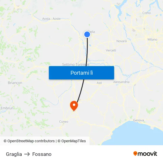 Graglia to Fossano map