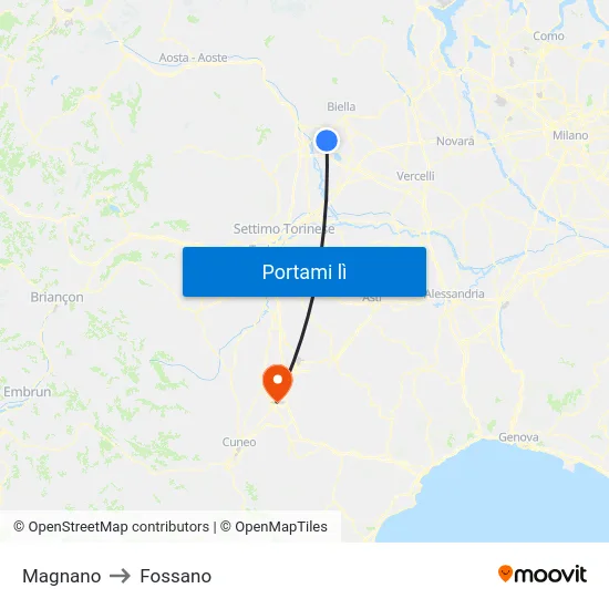 Magnano to Fossano map