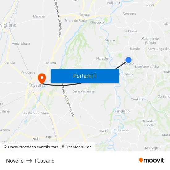 Novello to Fossano map